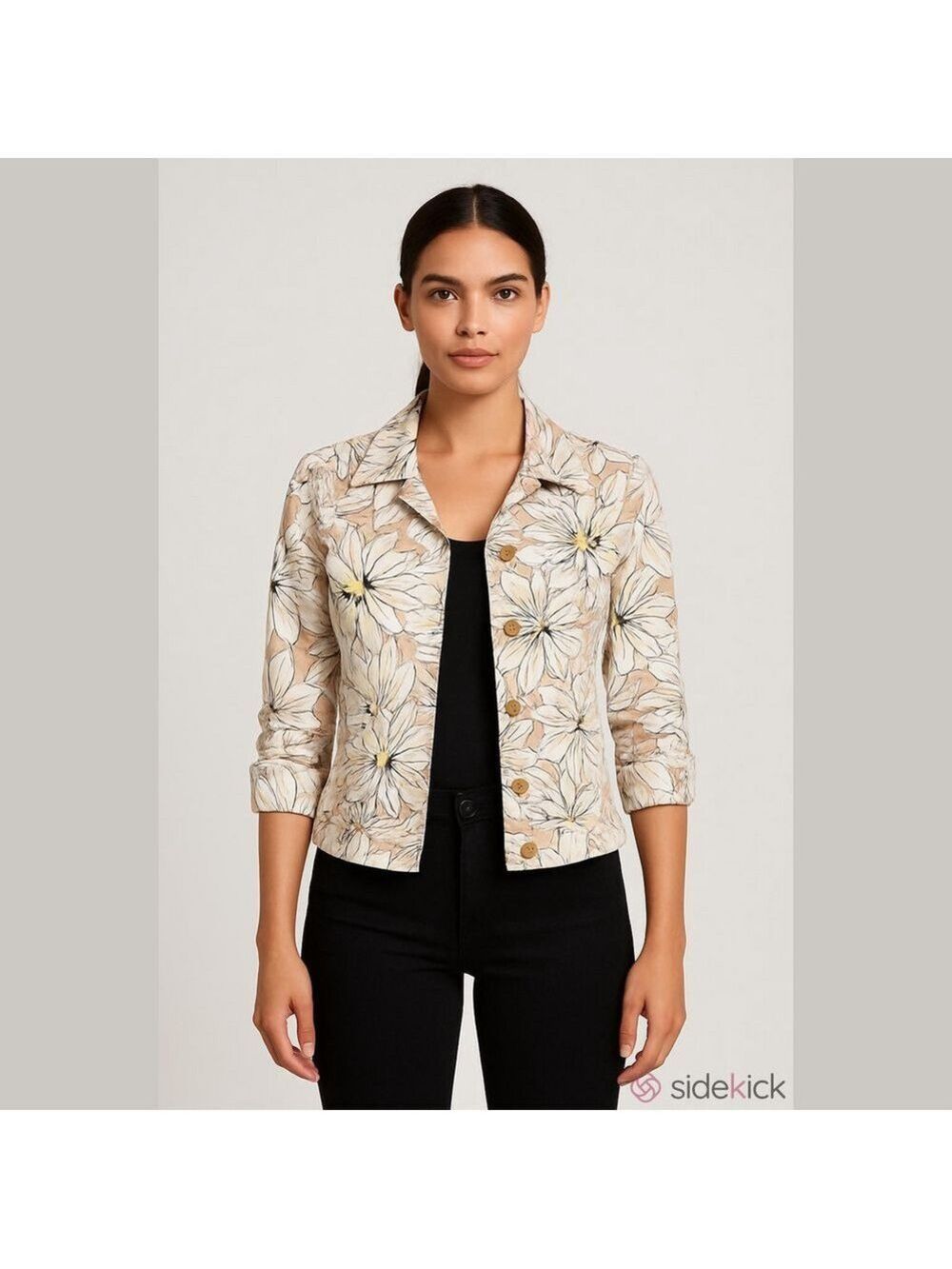 N Touch Beige Floral Button-Front Blazer